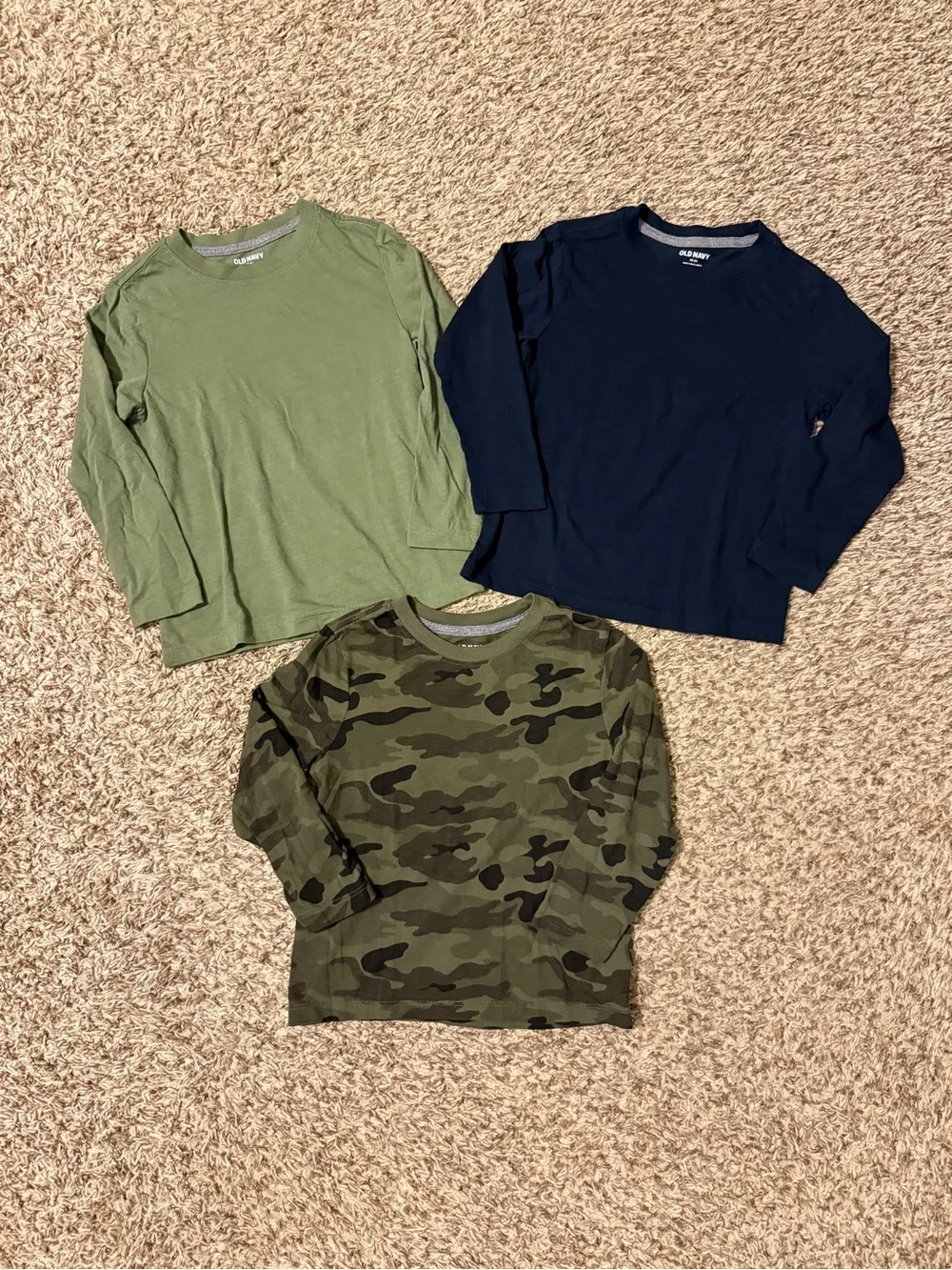 Old Navy Long-Sleeve Tee Trio - Olive, Navy & Camo Green